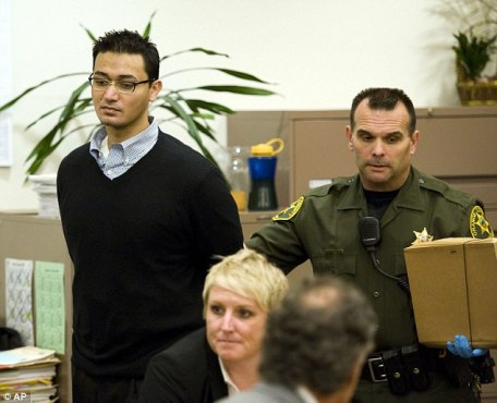 Murderer: Iftekhar Murtaza is brought into Orange County Superior Court Friday to hear the guilty verdict 