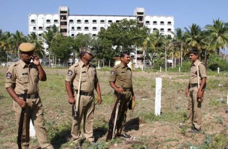WHY ANDHRA POLICE GUARDING ILLEGAL ISLAMIC UNIVERSITY? - Hindu Existence. Security personnel deployed at the Heera Islamic University campus at Thondavada on Friday. Photo: K.V. Poornachandra Kumar. Photo Courtesy: The Hindu.