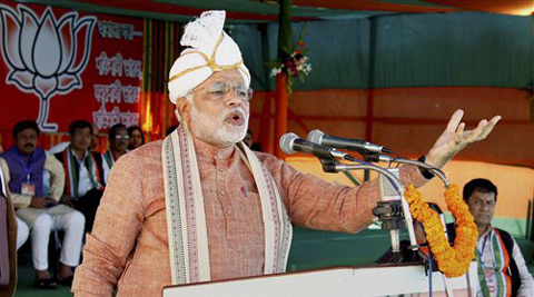 BJP Prime Ministerial candidate Narendra Modi addressing “Barak Bikash Samabesh” rally at Ramnagar in Silchar, Assam on Saturday.