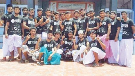 Fanatical Muslim youths sporting ‘ISIS’ T-shirts pose near a mosque in Ramanathapuram. The photo was reportedly posted on the web from an overseas location.