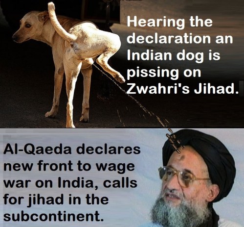 An Indian Dog Pissing on Zawahri Jihad.
