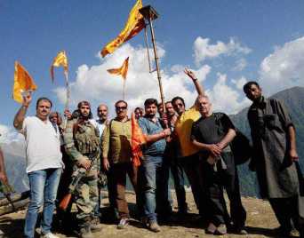 A group of Pandits at the Harmukh range during conclusion of the Gangbal yatra on Monday. PTI