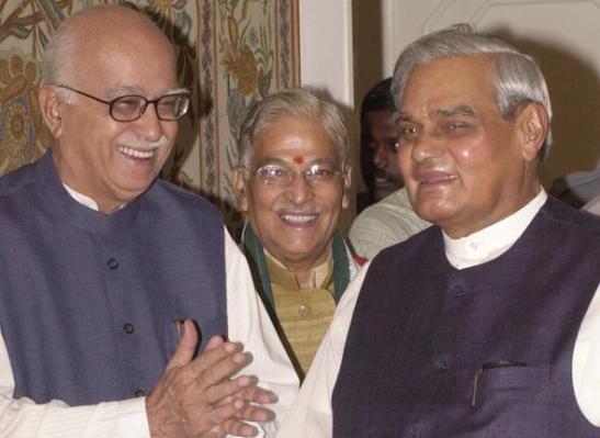 L K Advani, Murli Manohar Joshi and Atal Bihari Vajpayee, nationalist Hindu leaders In New Delhi, India.