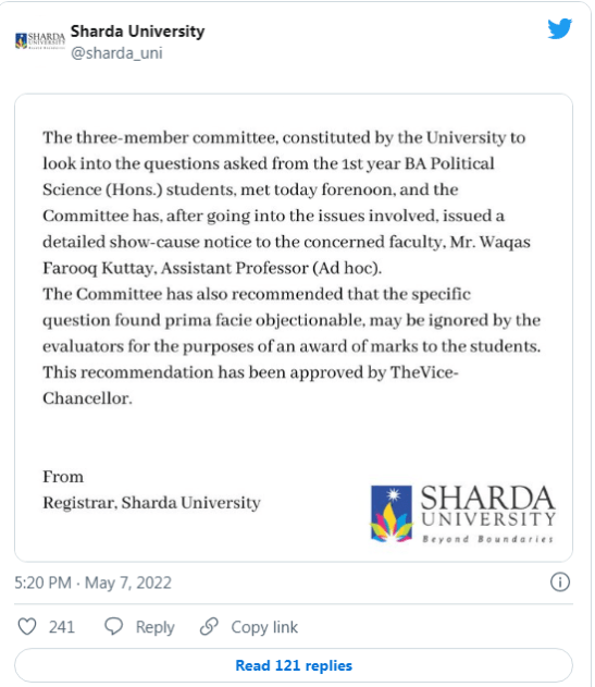 Reply Sharda University