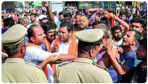 KRT Protest against removal of Hanuman Dhwaja